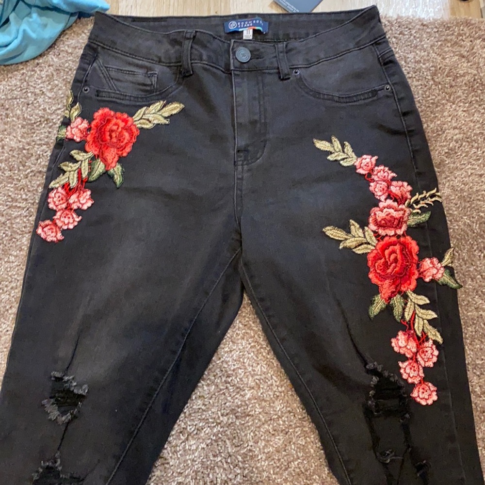 Black Rose Print Jeans